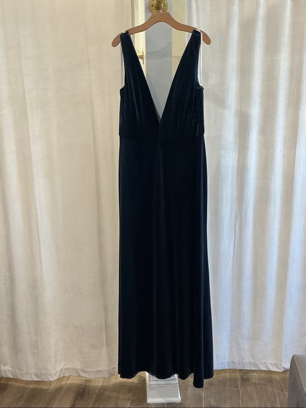 Deep V-Neck Black Velvet Maxi Dress